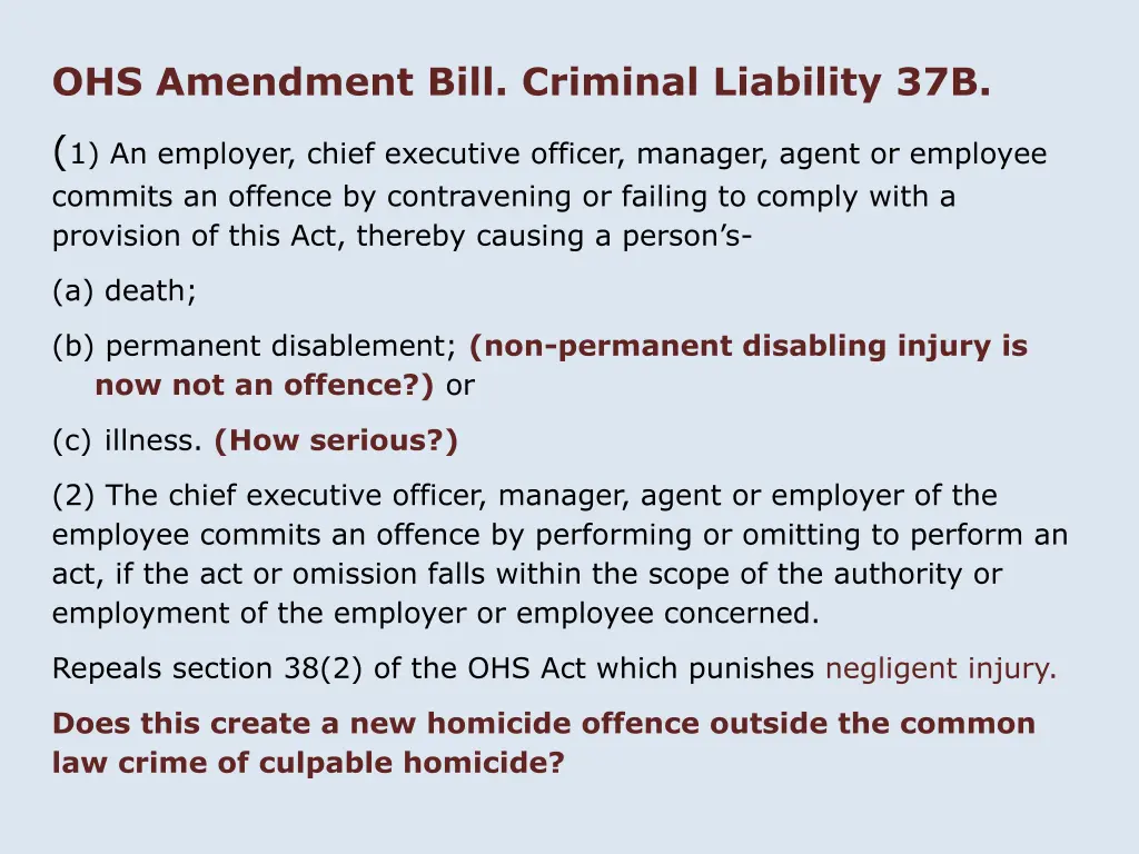 ohs amendment bill criminal liability 37b