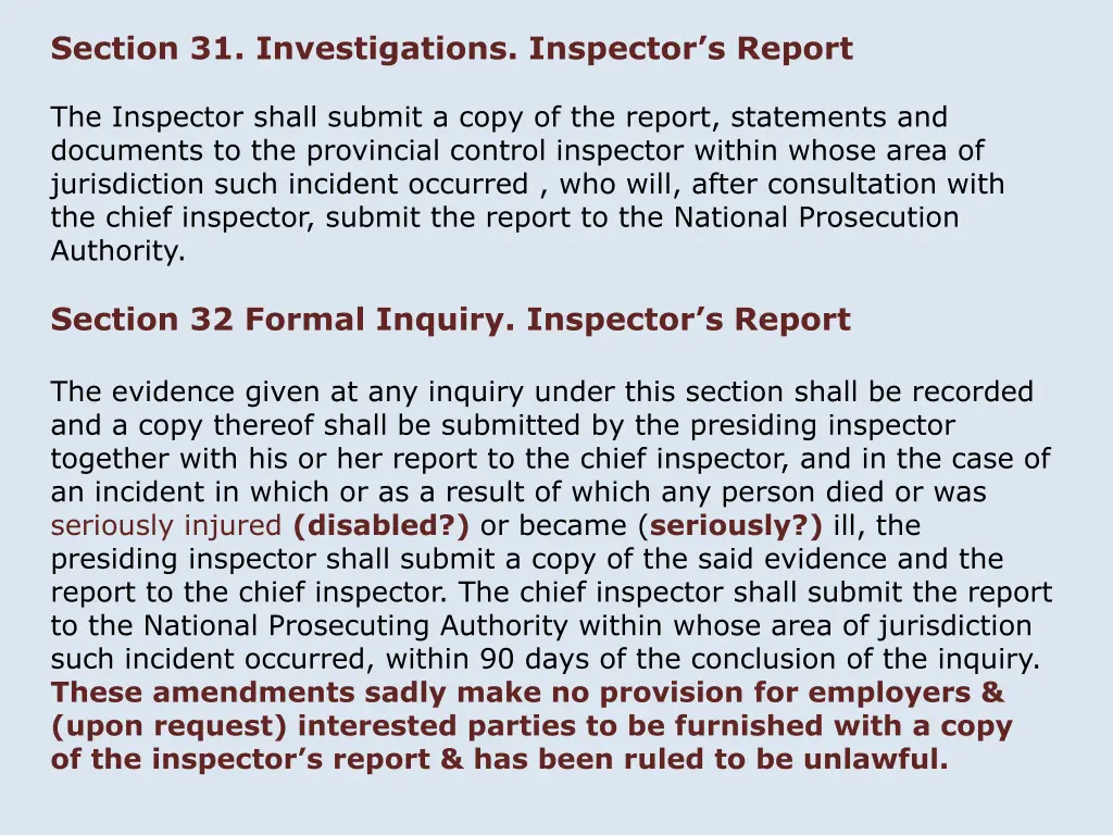 section 31 investigations inspector s report