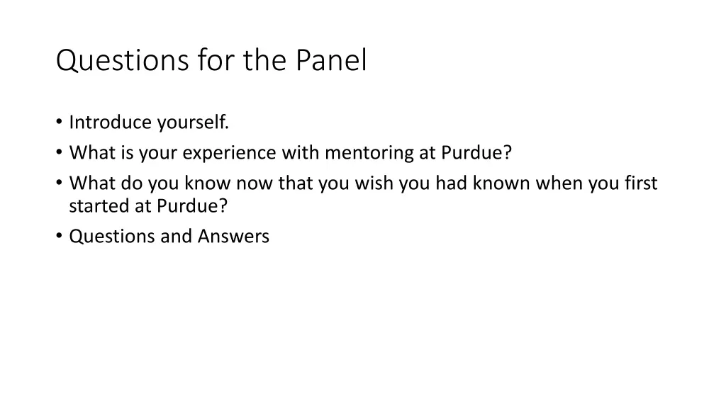 questions for the panel