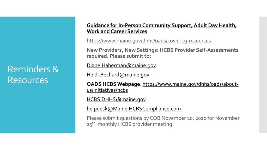 guidance for in person community support adult