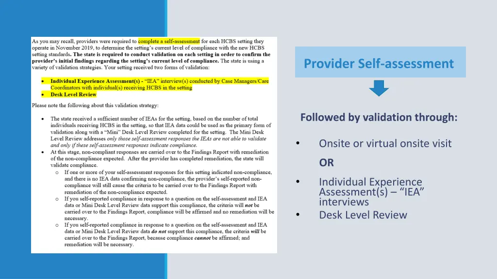 provider self assessment