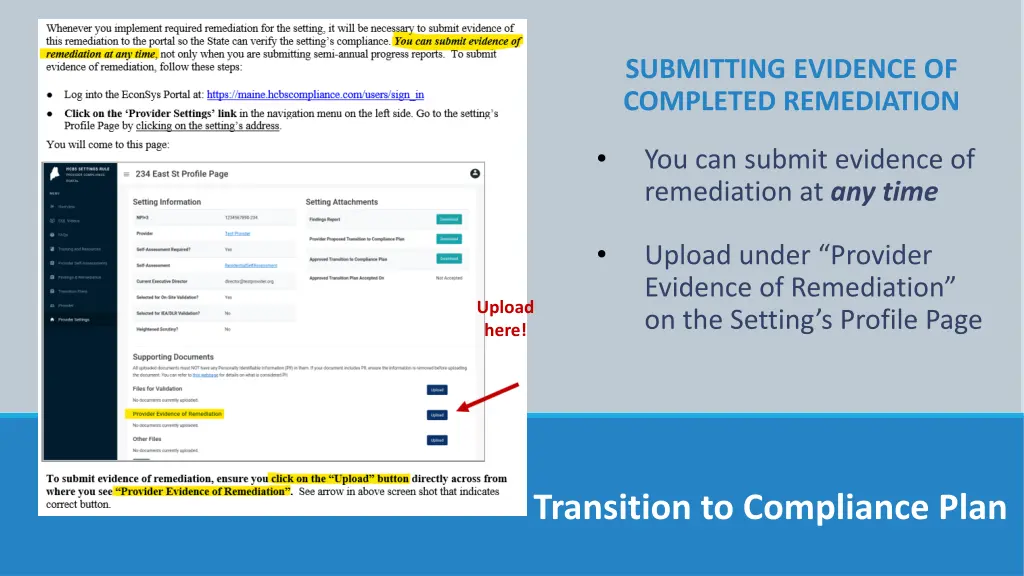 submitting evidence of completed remediation