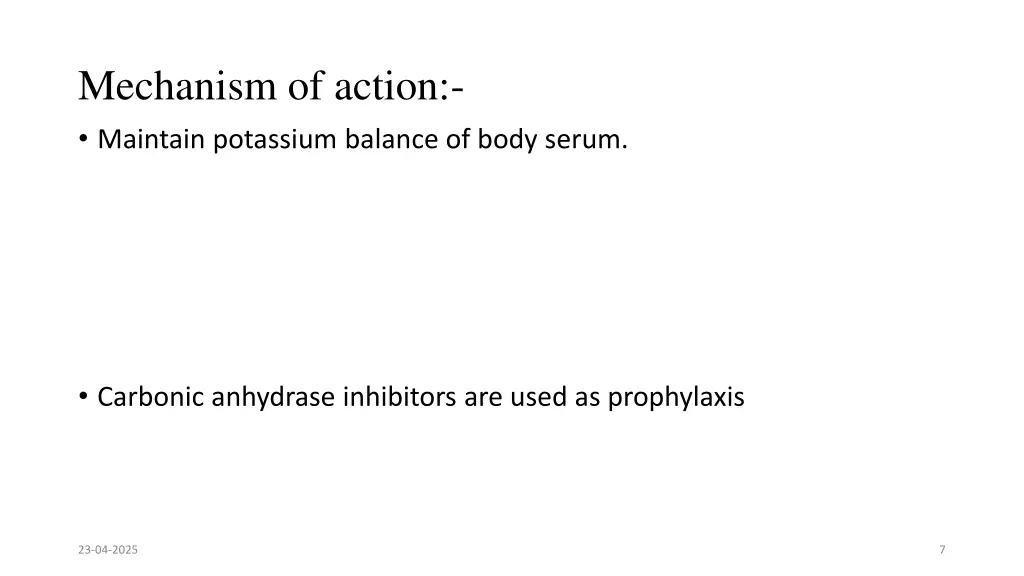 mechanism of action maintain potassium balance