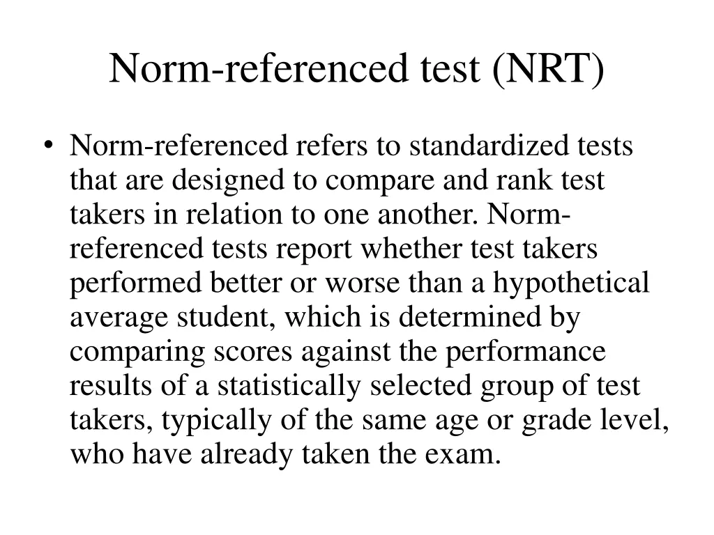 norm referenced test nrt