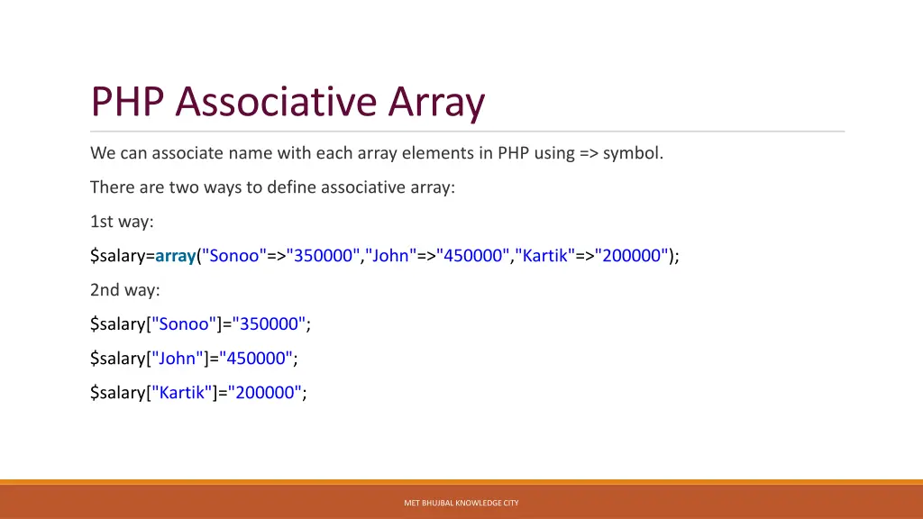 php associative array