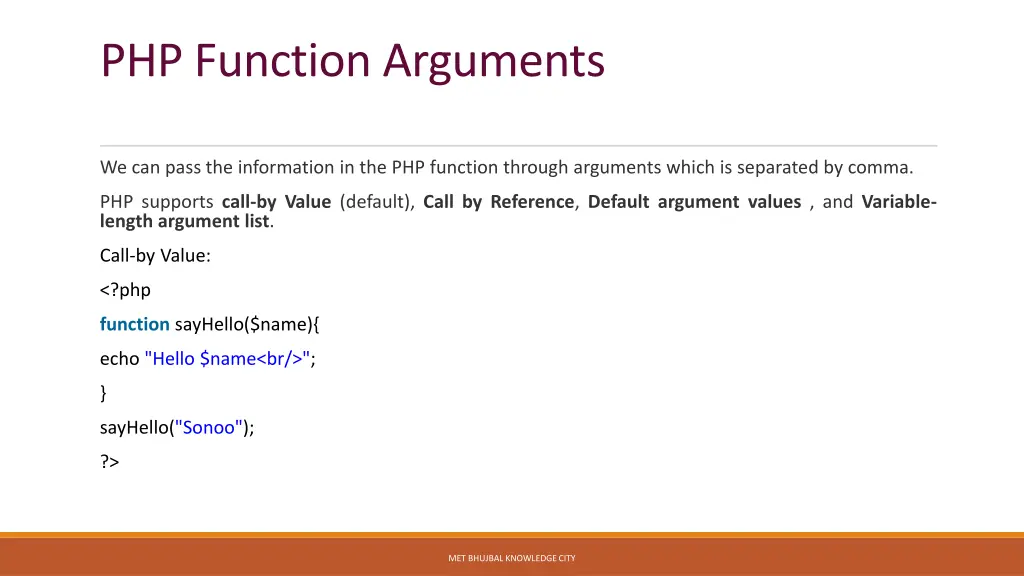 php function arguments