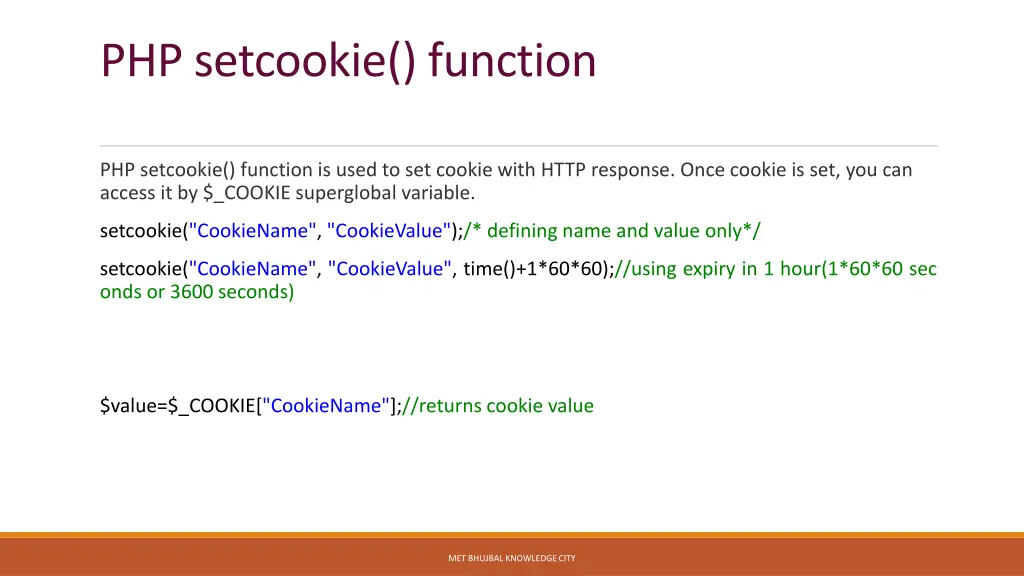php setcookie function
