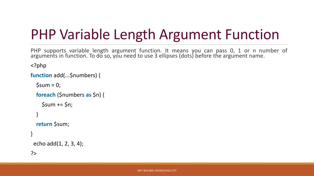 php variable length argument function
