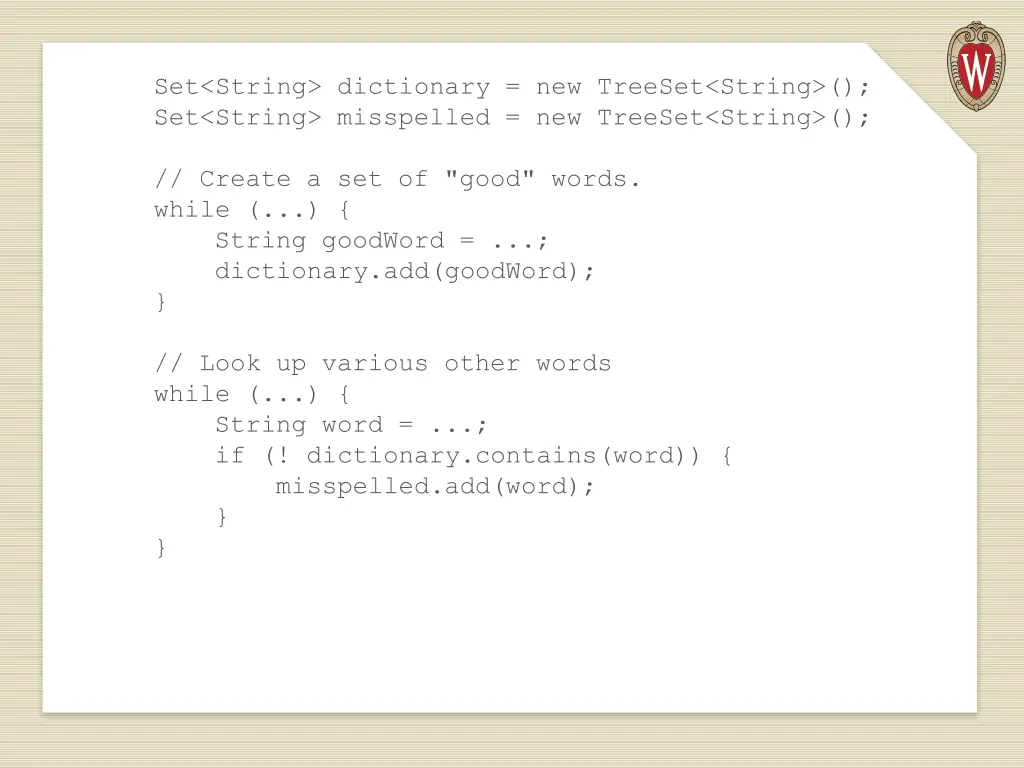 set string dictionary new treeset string