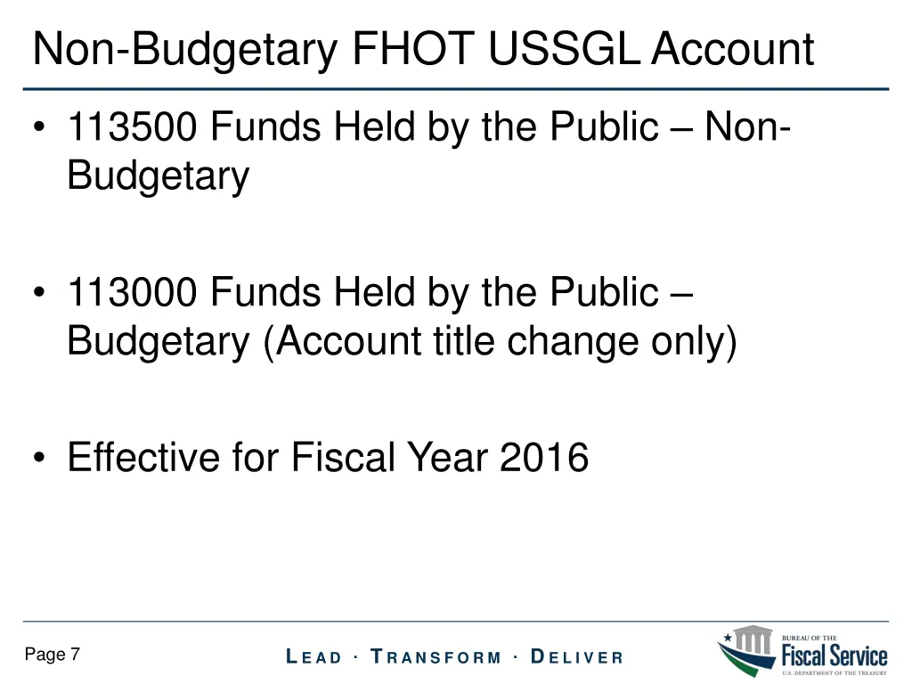 non budgetary fhot ussgl account