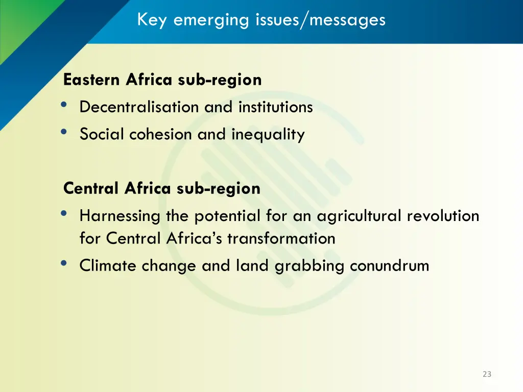 key emerging issues messages