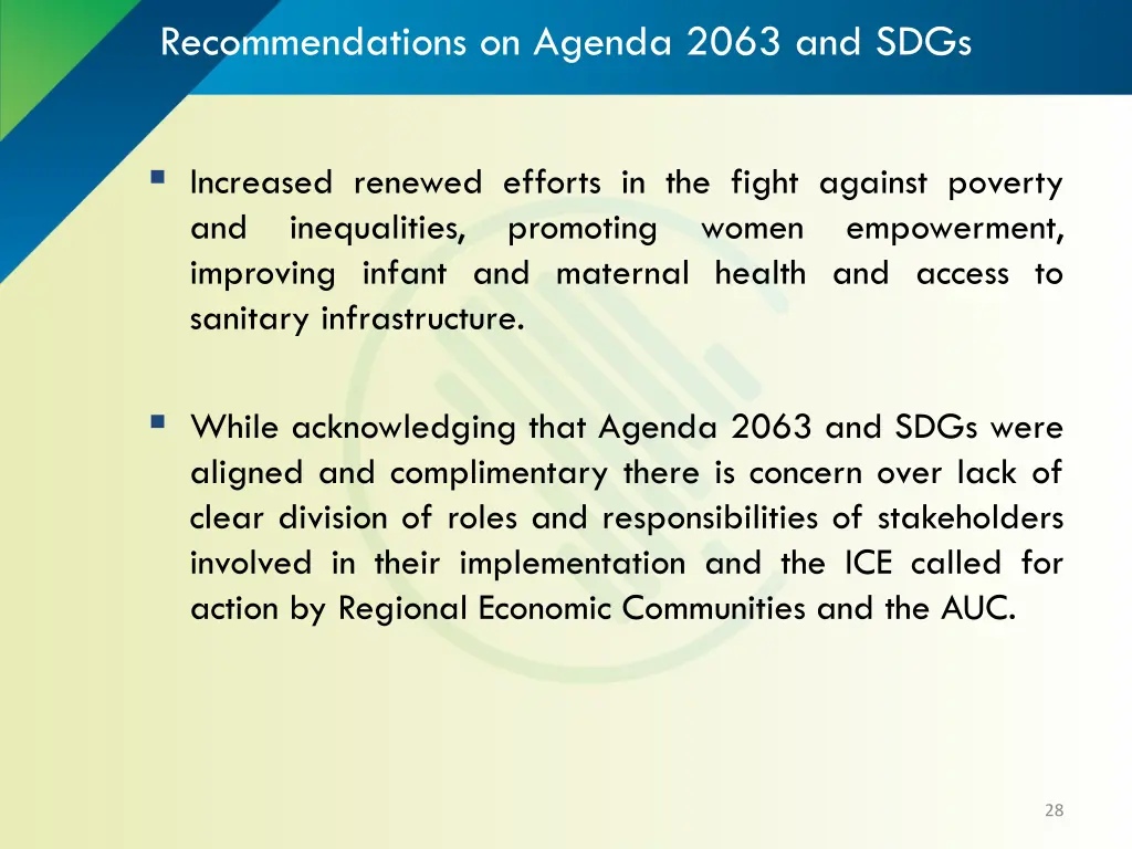 recommendations on agenda 2063 and sdgs 1