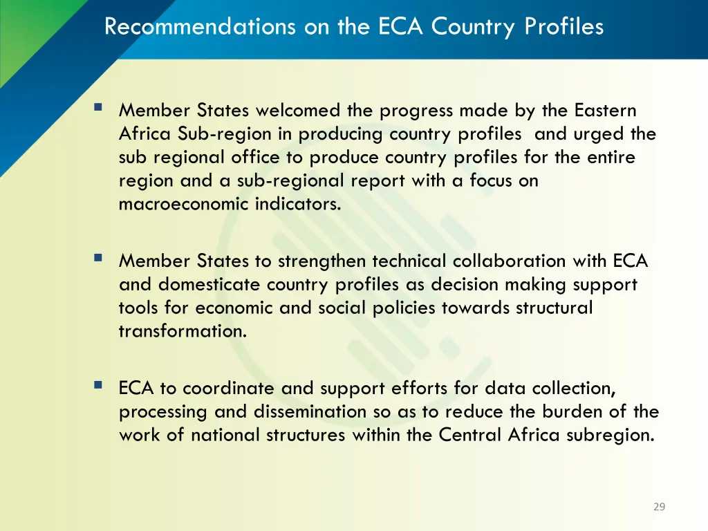 recommendations on the eca country profiles