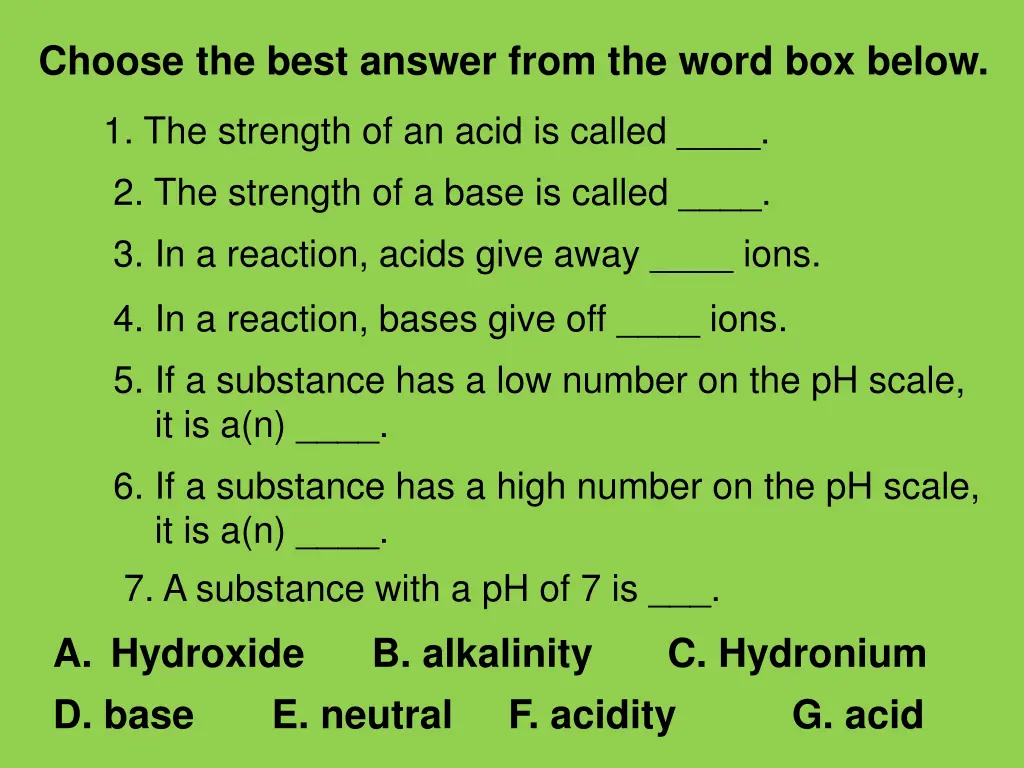 choose the best answer from the word box below
