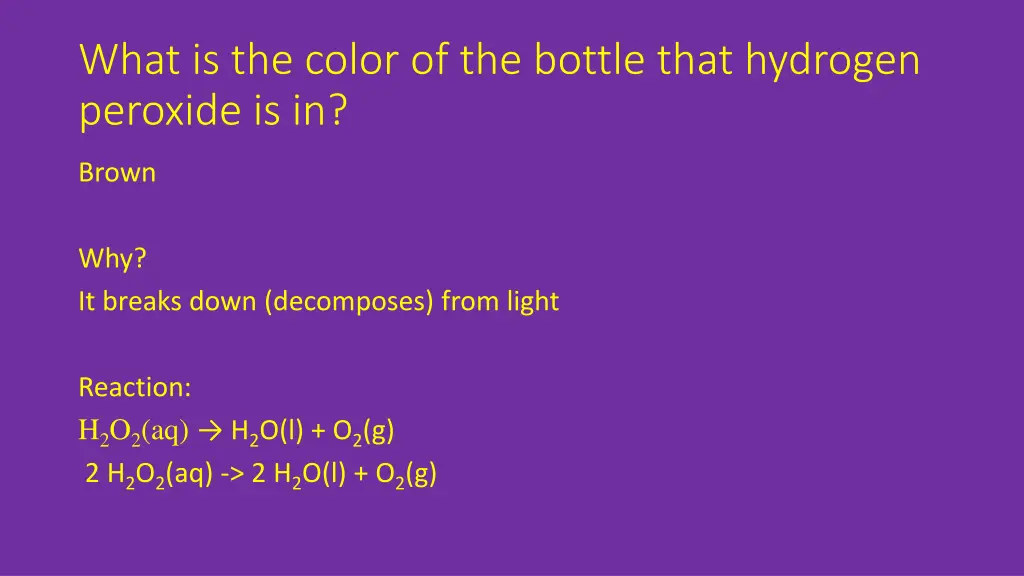 what is the color of the bottle that hydrogen