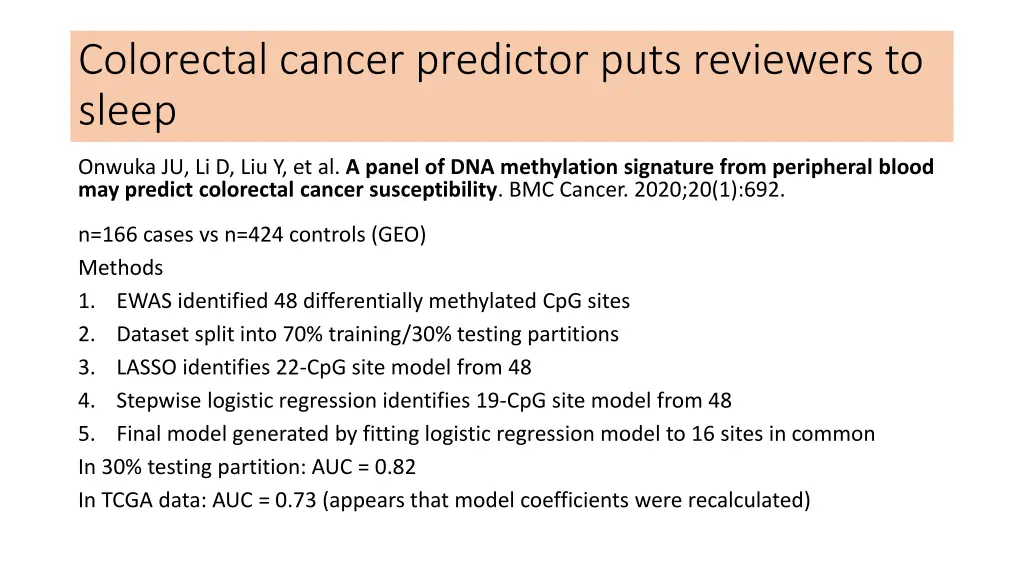 colorectal cancer predictor puts reviewers