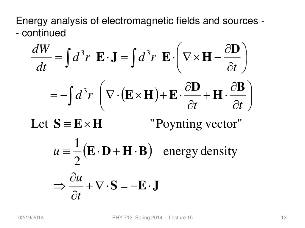 energy analysis of electromagnetic fields