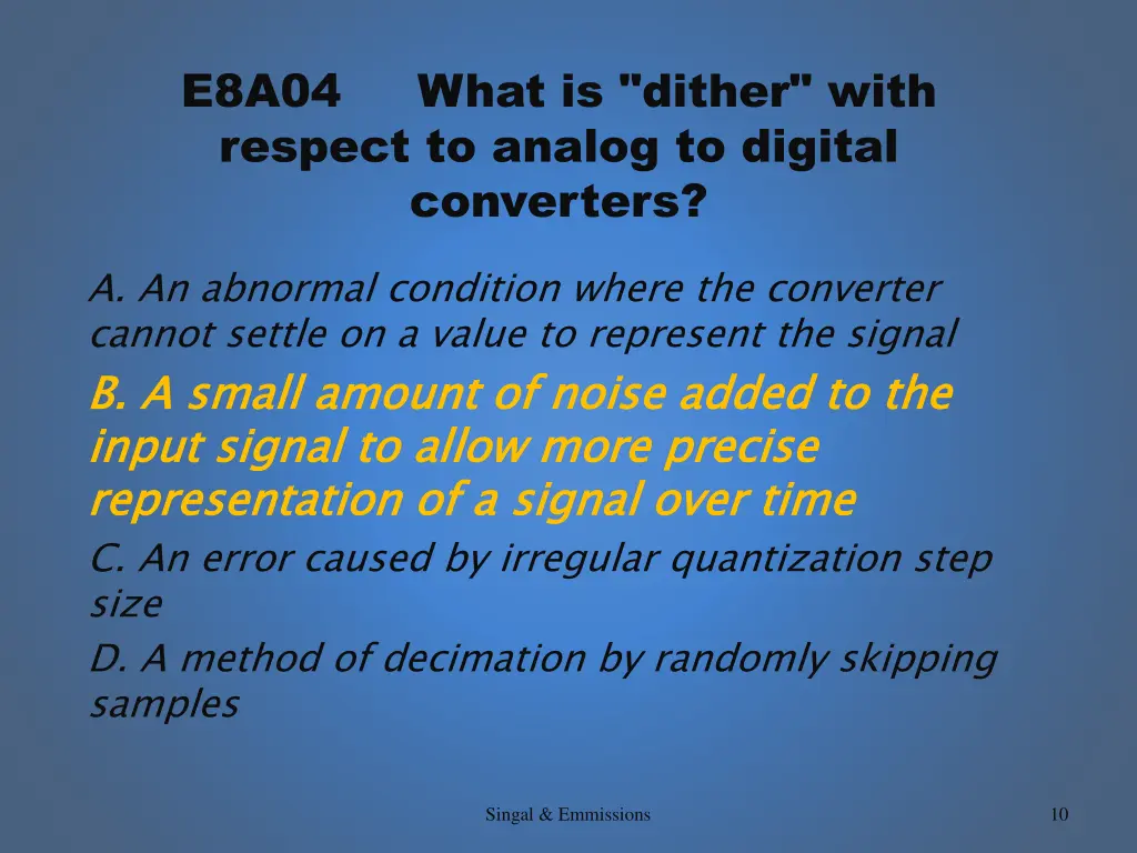 e8a04 what is dither with respect to analog 1