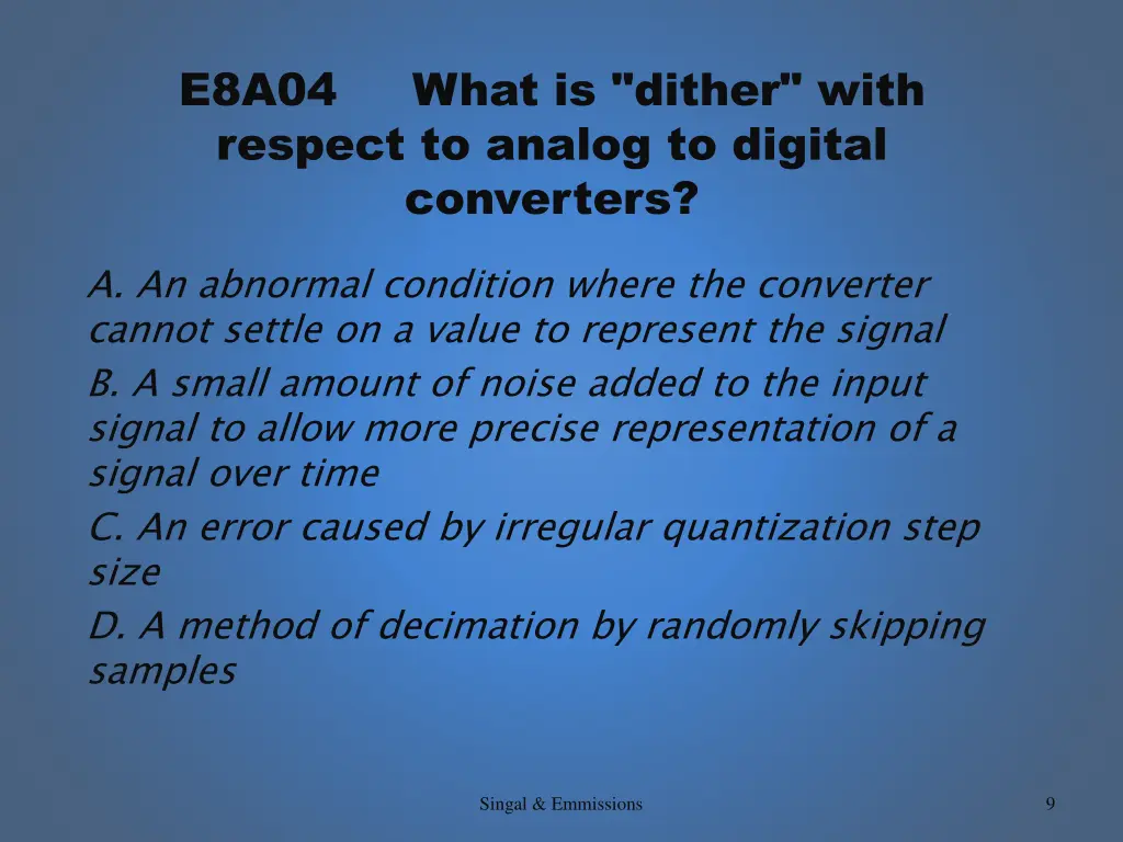 e8a04 what is dither with respect to analog