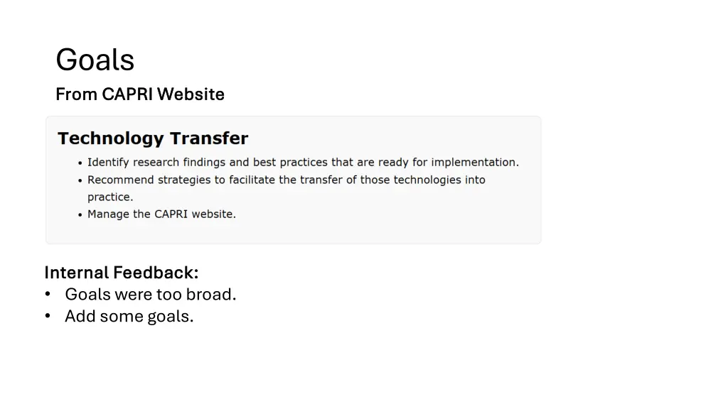 goals from capri website from capri website