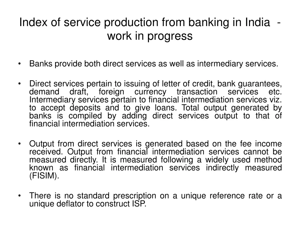 index of service production from banking in india 1