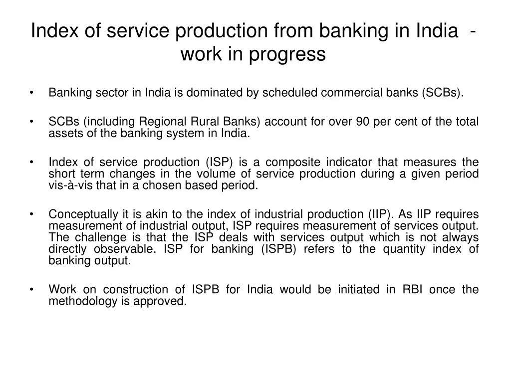 index of service production from banking in india