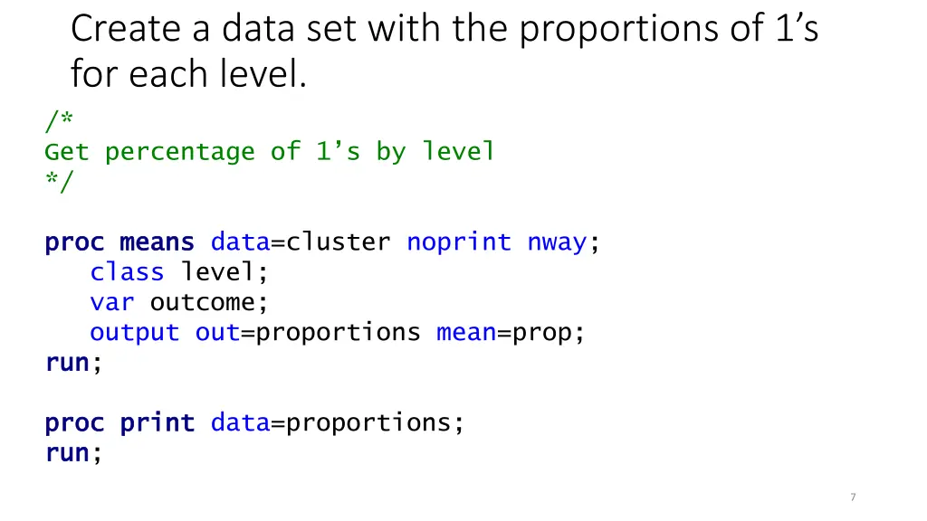 create a data set with the proportions