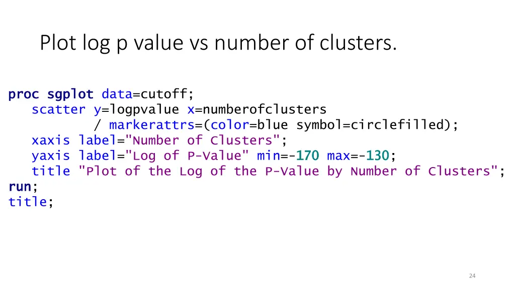 plot log p value vs number of clusters