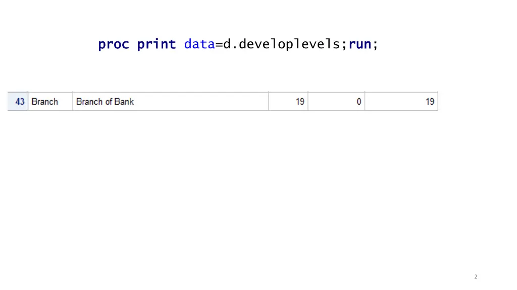 proc proc print print data d developlevels run