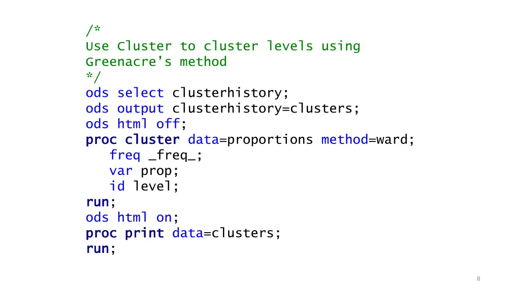 use cluster to cluster levels using greenacre