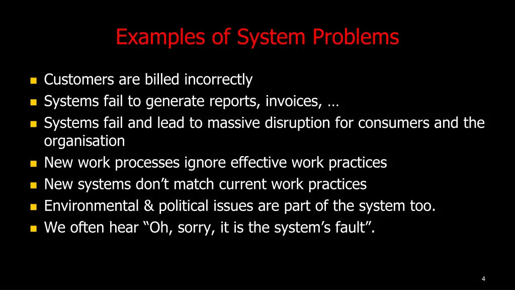 examples of system problems