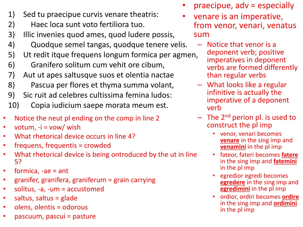 praecipue adv especially venare is an imperative