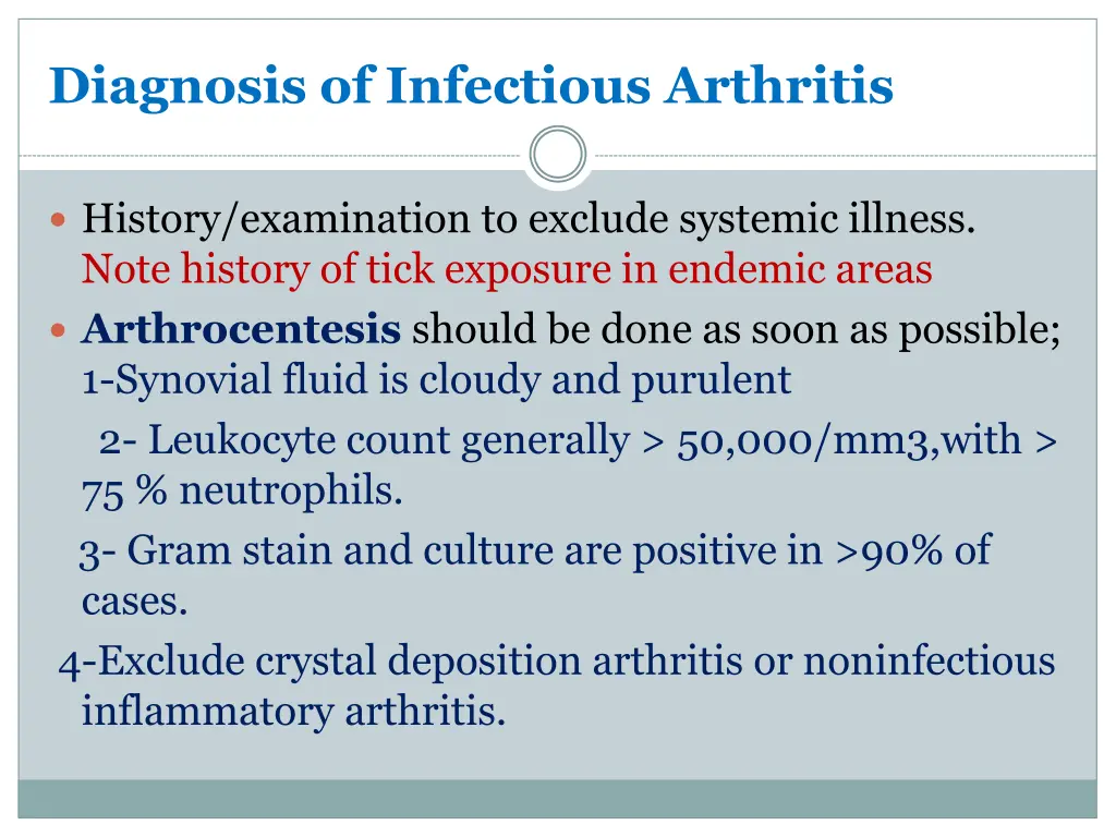 diagnosis of infectious arthritis