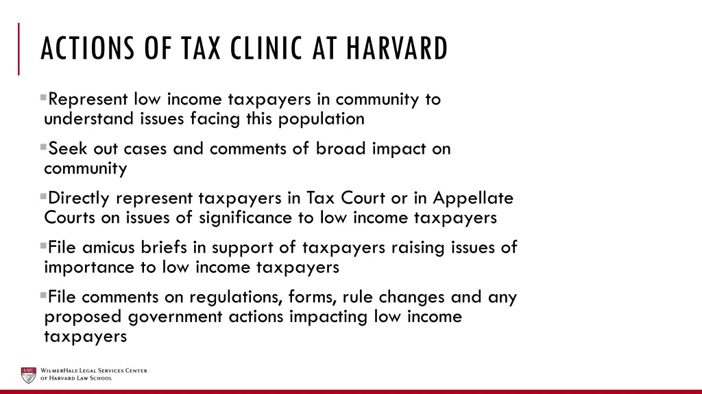 actions of tax clinic at harvard