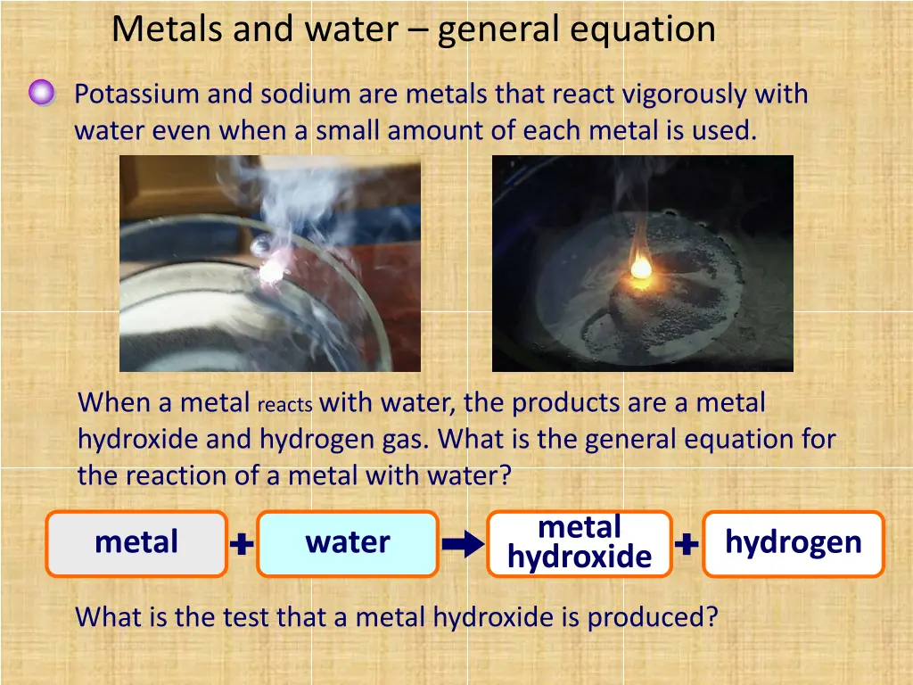 metals and water general equation