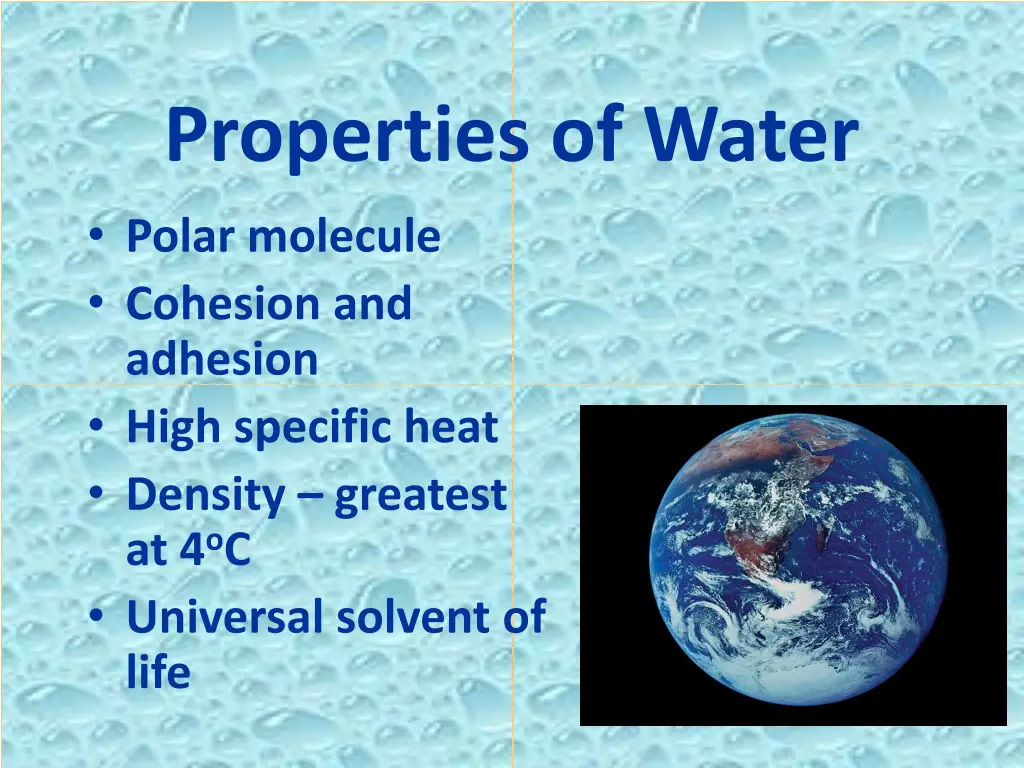 properties of water polar molecule cohesion
