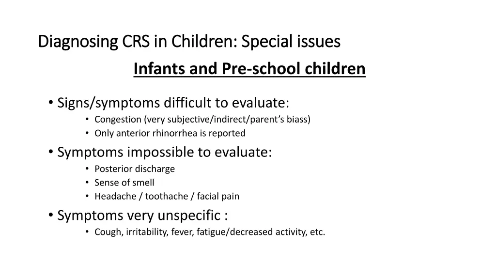 diagnosing crs in children special issues