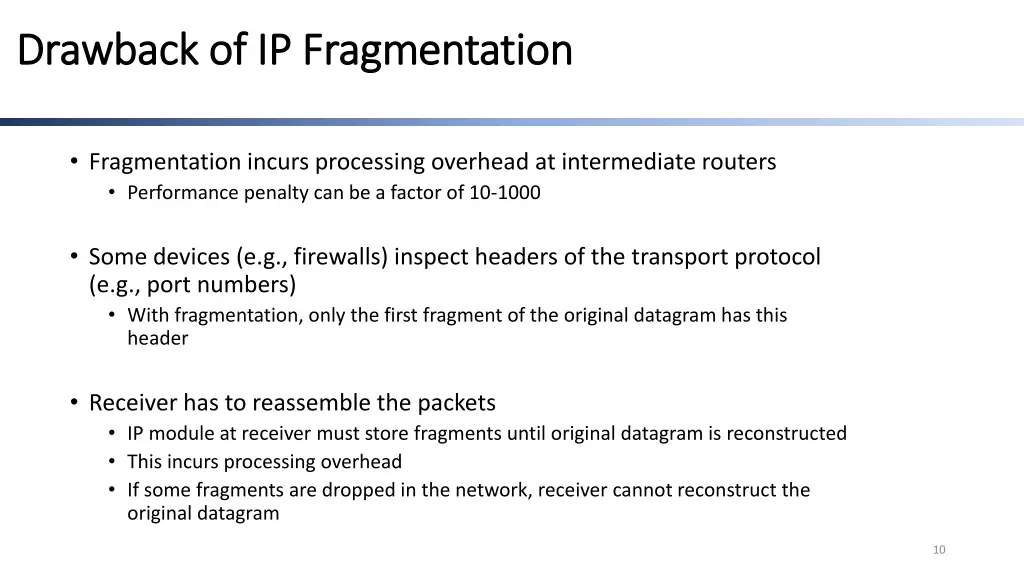 drawback of ip fragmentation drawback