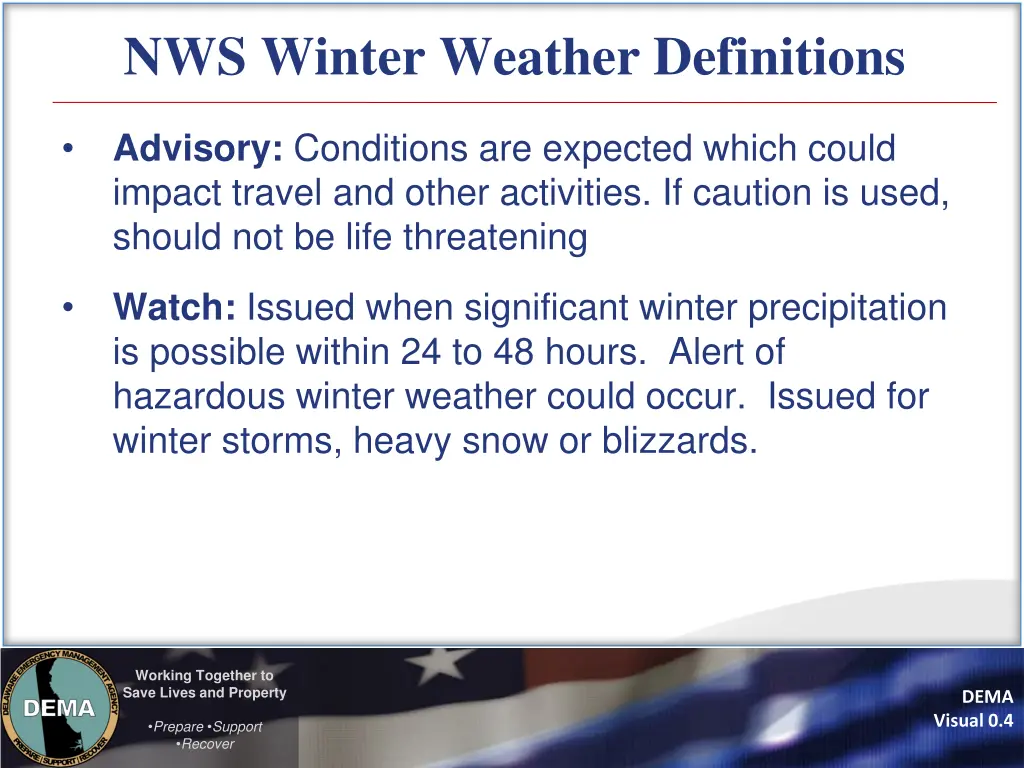 nws winter weather definitions