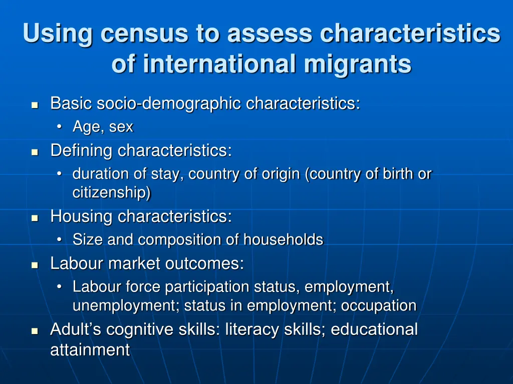 using census to assess characteristics
