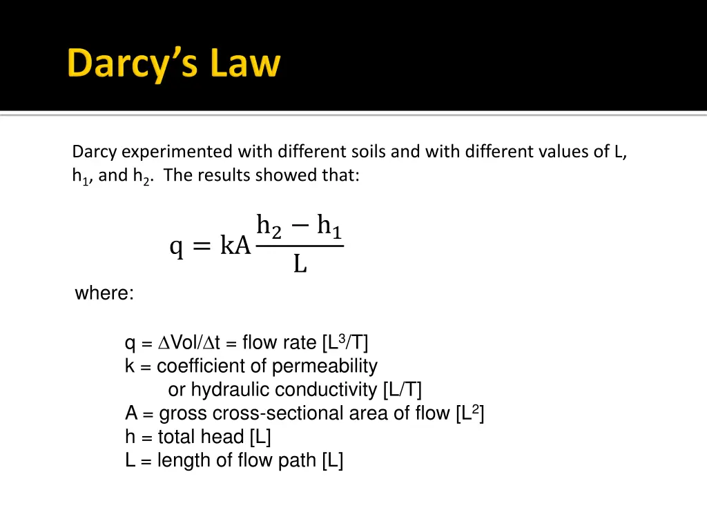 darcy experimented with different soils and with