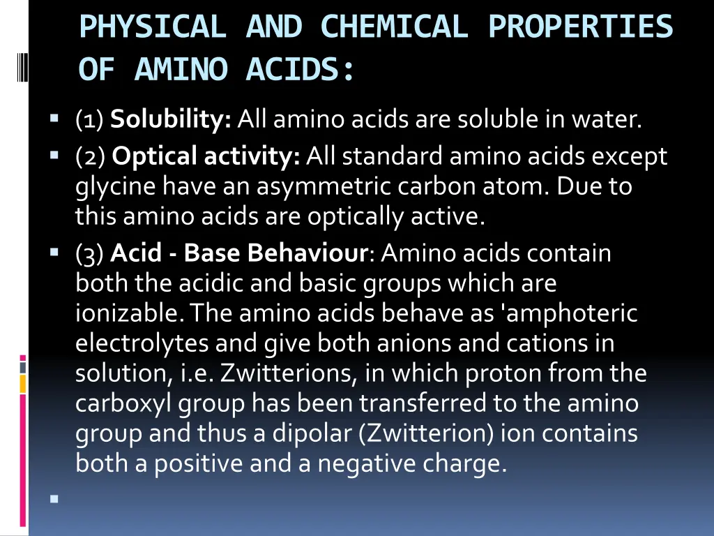 physical and chemical properties of amino acids