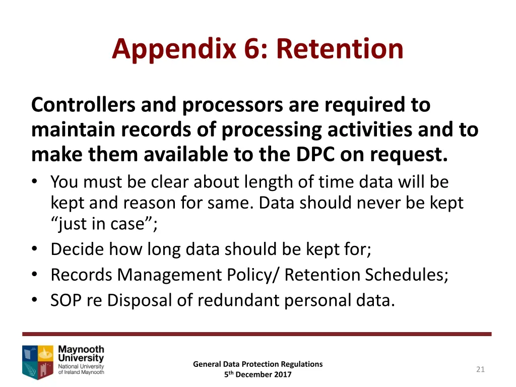appendix 6 retention