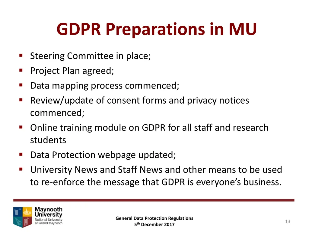 gdpr preparations in mu