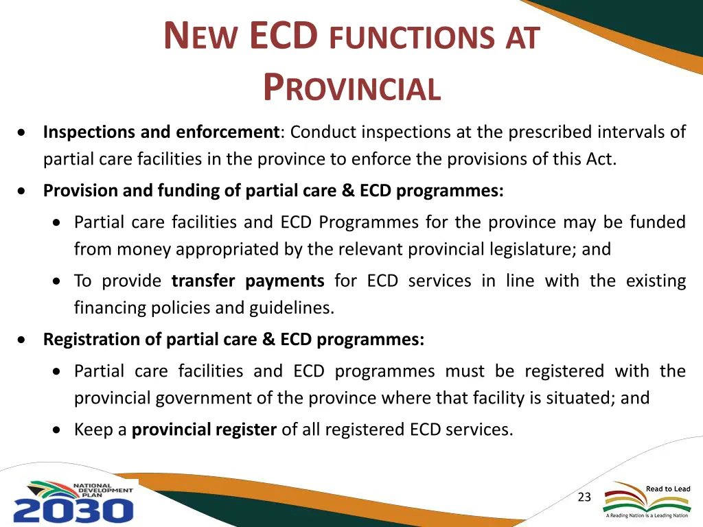 n ew ecd functions at p rovincial 1