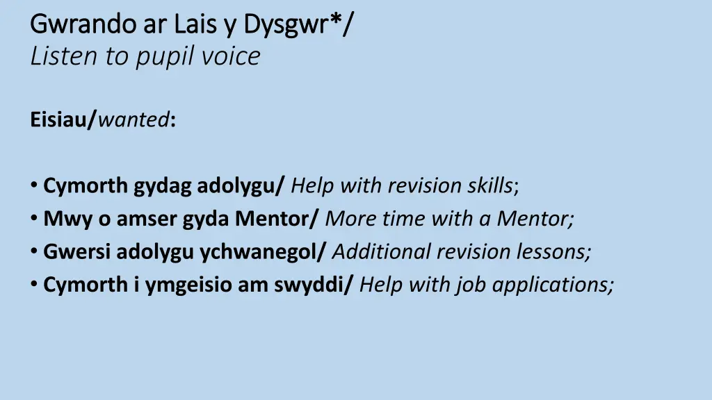 gwrando gwrando ar ar lais listen to pupil voice