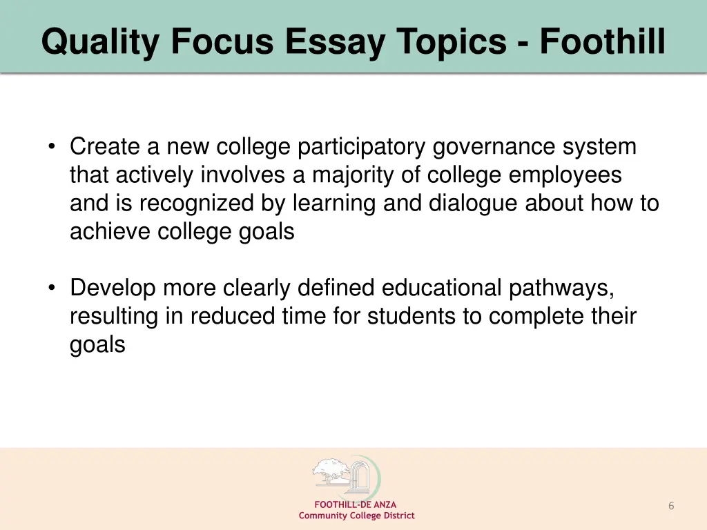 quality focus essay topics foothill