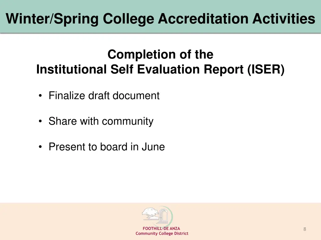 winter spring college accreditation activities
