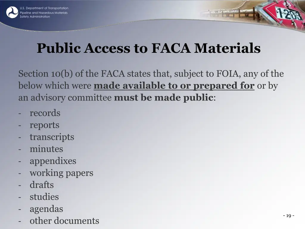 u s department of transportation pipeline 18