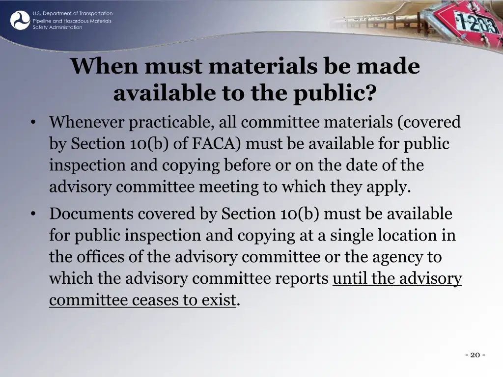 u s department of transportation pipeline 19